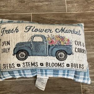 Vintage Style Blue Truck Pillow